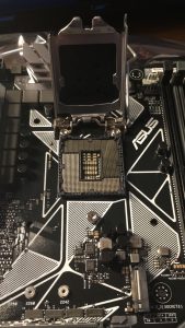 The spot on the motherboard for the CPU.